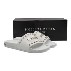 Philipp Plein Flat Gummy Gothic Plein Studded Slides in White 43 10 US $495